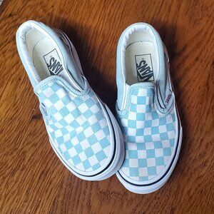 Vans Kids Blue and White Checkered Slip-On Shoes